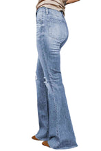 Load image into Gallery viewer, Distressed Raw Hem Flare Jeans
