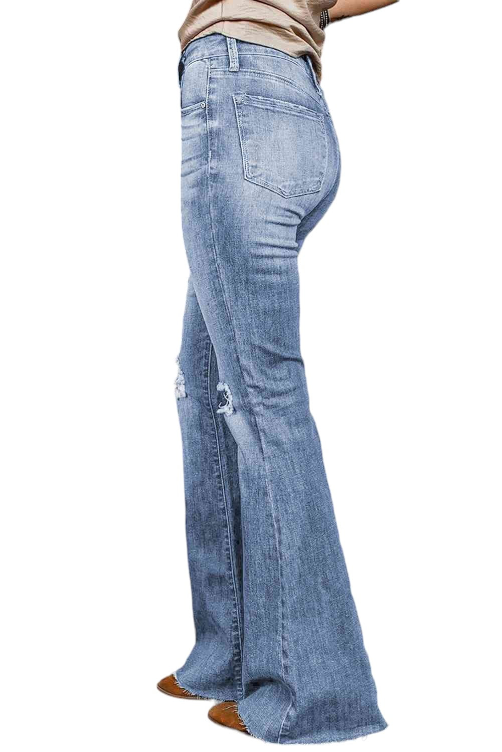 Distressed Raw Hem Flare Jeans