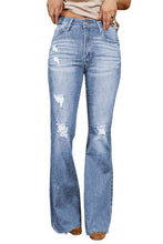 Load image into Gallery viewer, Distressed Raw Hem Flare Jeans
