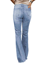 Load image into Gallery viewer, Distressed Raw Hem Flare Jeans
