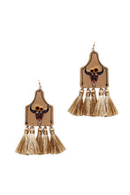 Load image into Gallery viewer, Cow Skull And Tassel Drop Earrings
