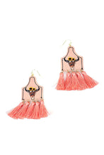 Load image into Gallery viewer, Cow Skull And Tassel Drop Earrings
