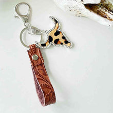 Load image into Gallery viewer, Rhinestone Bull + Leather Strap Keychain
