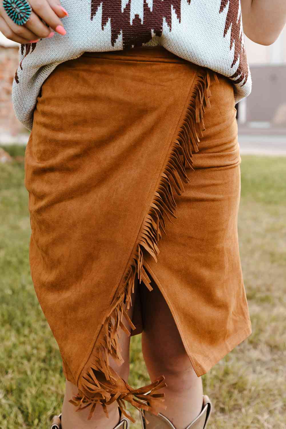 Blown Away Fringe Trim Wrap Skirt