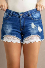 Load image into Gallery viewer, Laced Distressed Denim Shorts
