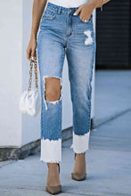 Load image into Gallery viewer, Contrast Distressed High Waist Jeans
