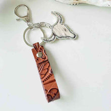 Load image into Gallery viewer, Rhinestone Bull + Leather Strap Keychain
