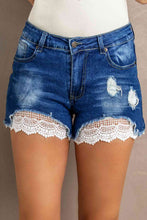 Load image into Gallery viewer, Laced Distressed Denim Shorts
