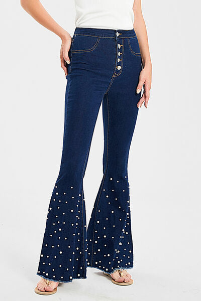 Pearl Detail Flare Jeans