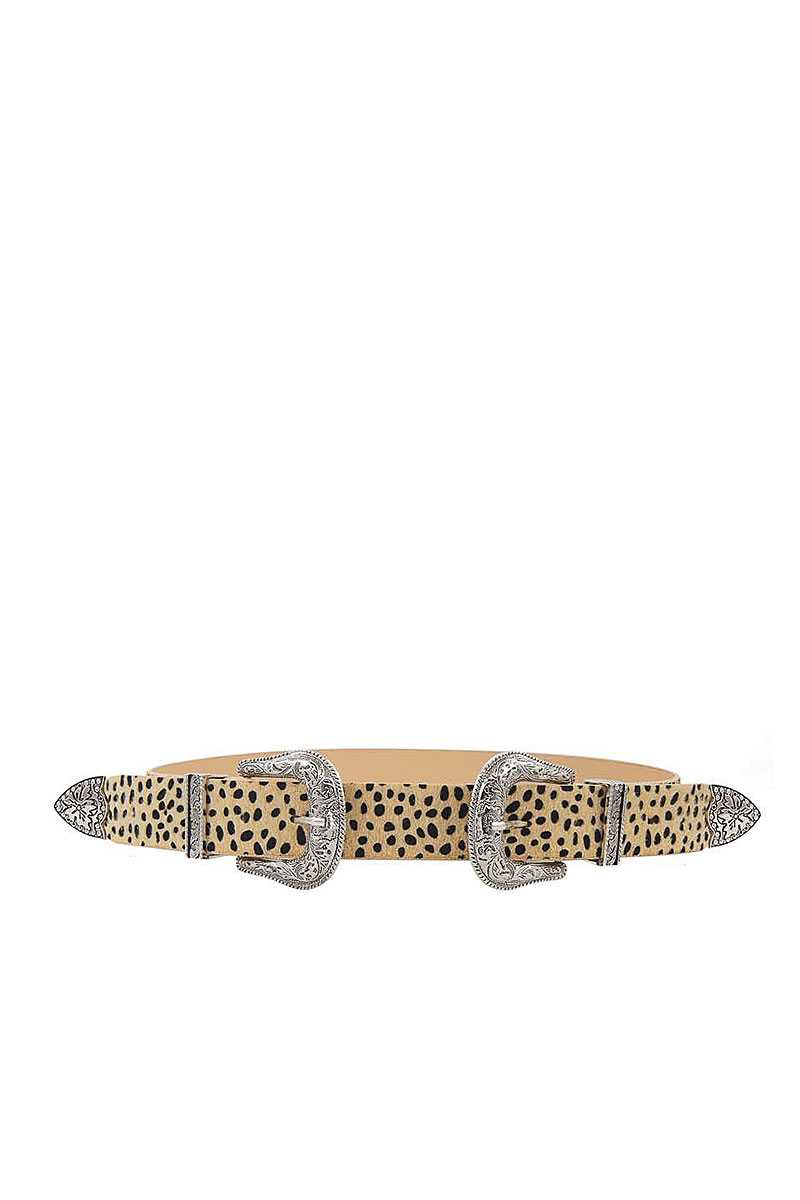 Leopard Print Double Buckle Western Belt