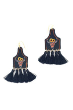 Load image into Gallery viewer, Cow Skull And Tassel Drop Earrings
