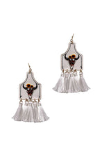 Load image into Gallery viewer, Cow Skull And Tassel Drop Earrings
