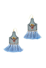 Load image into Gallery viewer, Cow Skull And Tassel Drop Earrings
