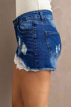 Load image into Gallery viewer, Laced Distressed Denim Shorts
